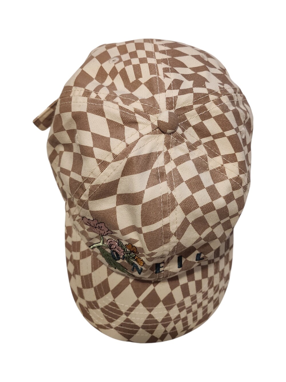 O'Neill Adjustable Cotton Hat Brown Checkered Floral Embroidery
